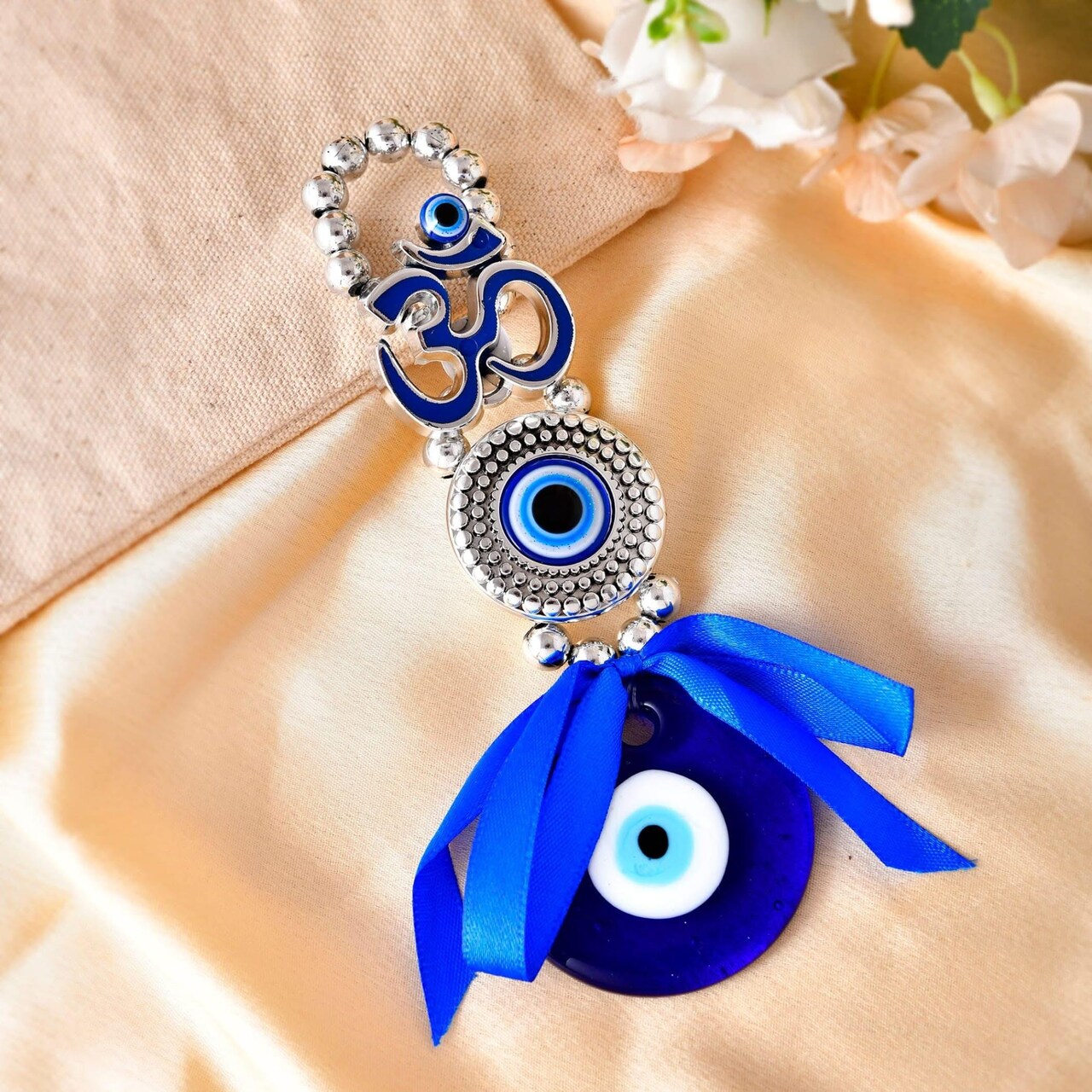 Evil Eye Hanging Decoration Om Design Evil Eye Decor for Living Room Bedroom Office Car Hanging Turkish Nazar Amulet Door Wall Hanging Ornament for Good Luck Pendant Charm Gift (6 Inch)